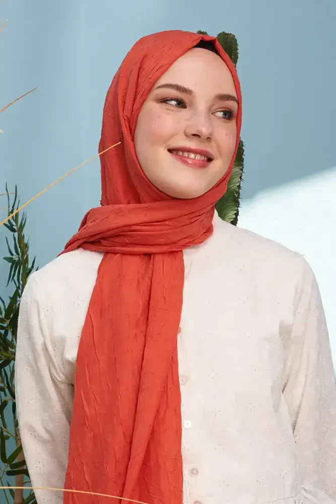 Kübra Koç Bambu Kraş Şal - Mercan - 4