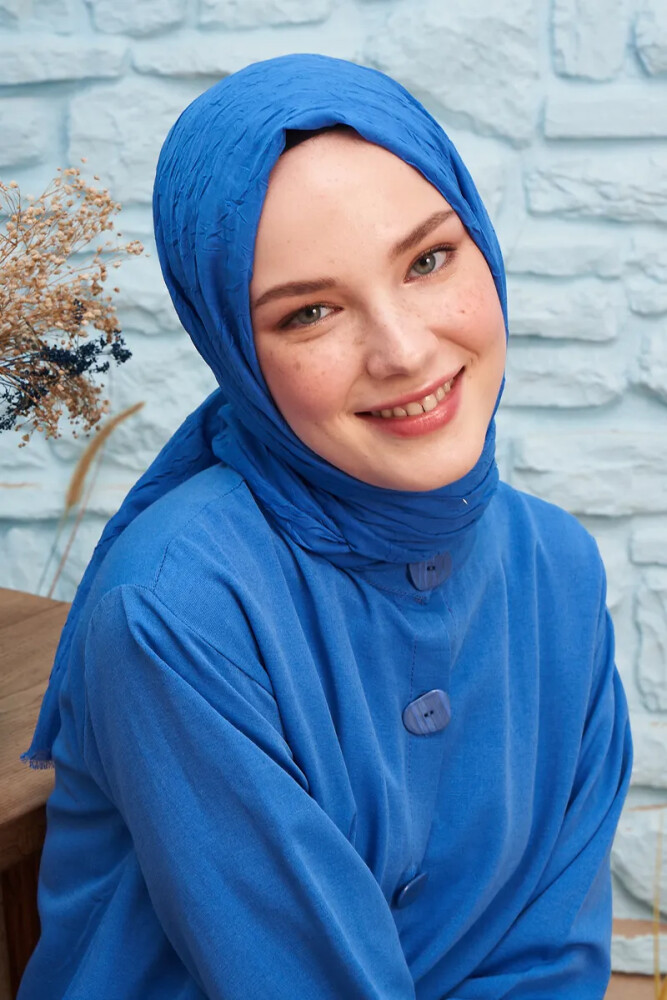 Bambu Kraş Şal - Saks Mavisi - 3