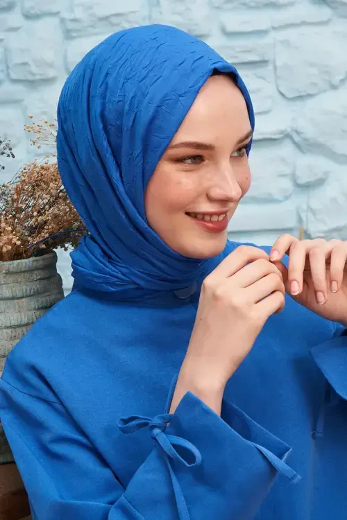 Bambu Kraş Şal - Saks Mavisi 