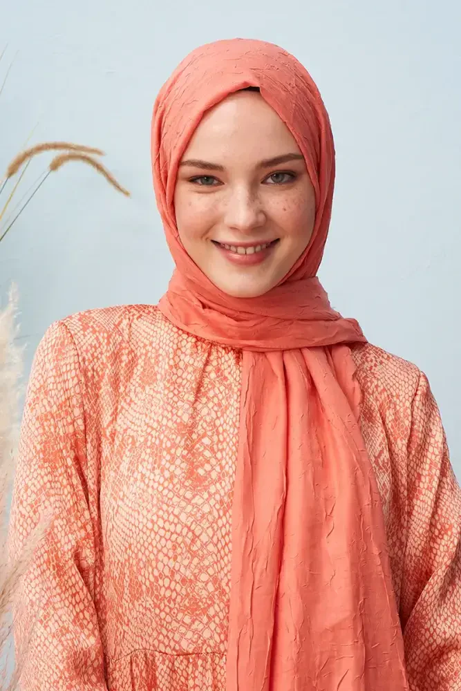 Bambu Kraş Şal - Somon - MADAME POLO