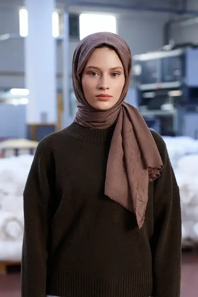 Feride Uludağ Bambu Kraş Şal - Tozlu Kahve - 3