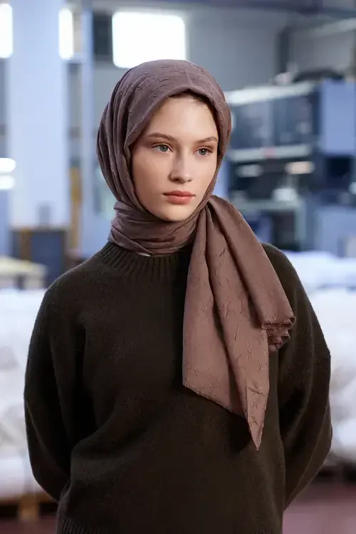 Feride Uludağ Bambu Kraş Şal - Tozlu Kahve 