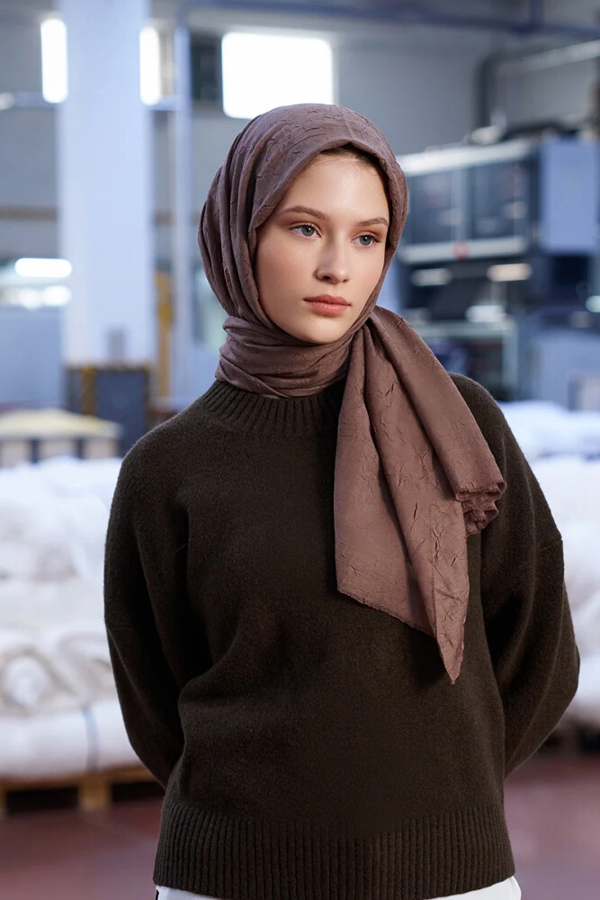 Feride Uludağ Bambu Kraş Şal - Tozlu Kahve - MADAME POLO