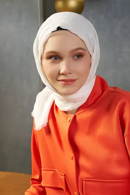 Bambu Pilise Şal - Beyaz 