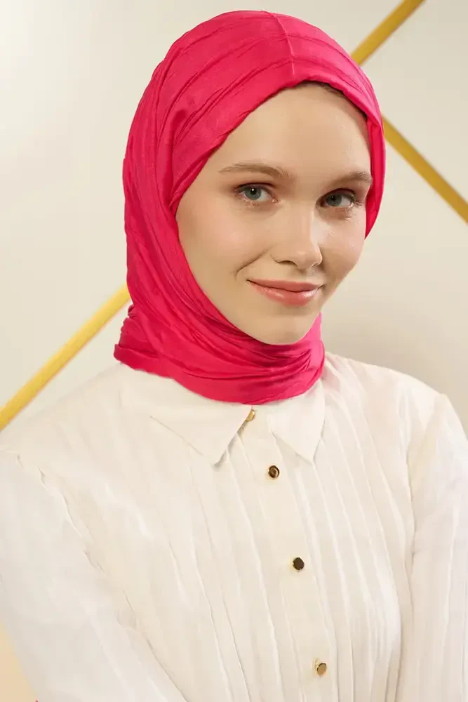 Kübra Koç Bambu Pilise Şal - Fuşya - 4
