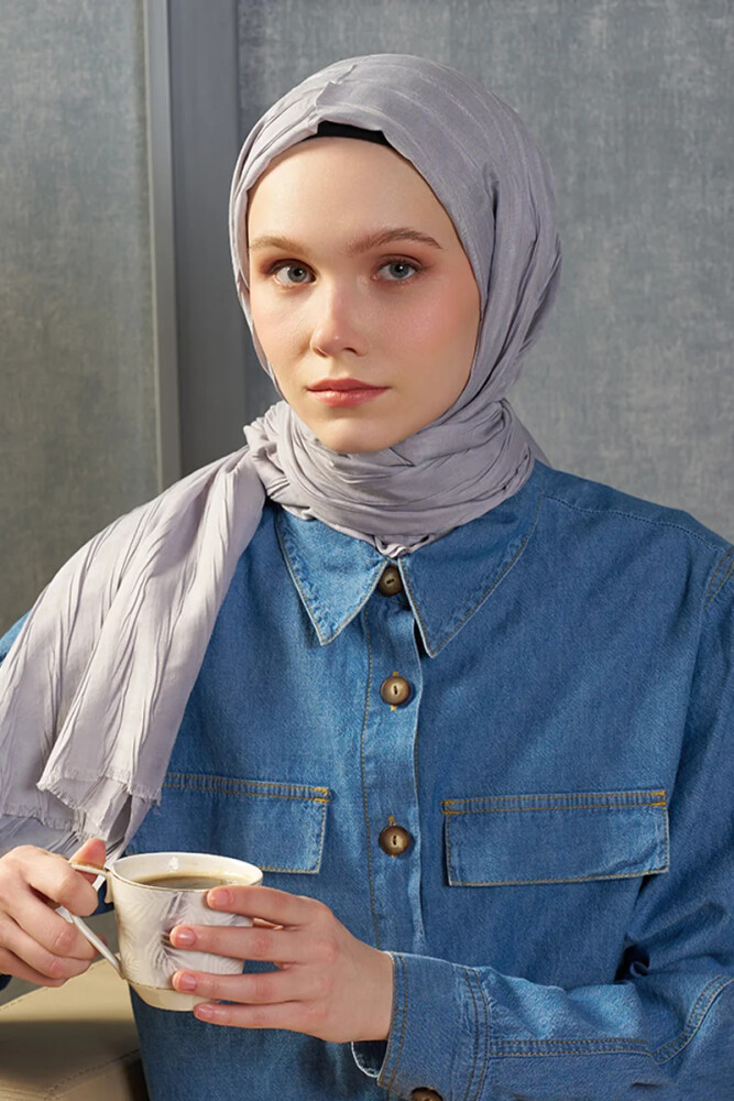 Demetcce Bambu Pilise Şal - Gri - 3