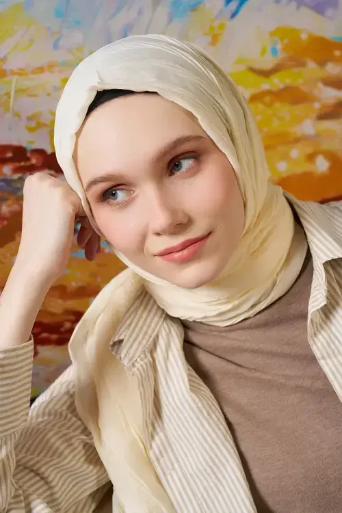 Bambu Pilise Şal - Krem 