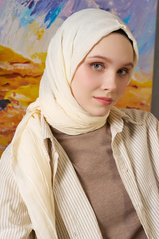 Bambu Pilise Şal - Krem - 2