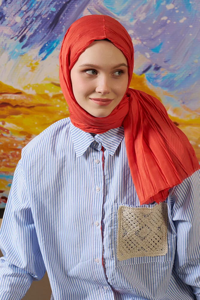 Bambu Pilise Şal - Mercan - 1