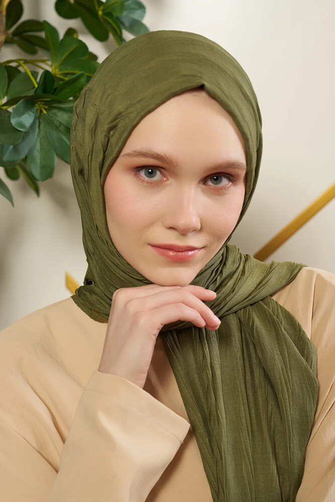 Kübra Koç Bambu Pilise Şal - Olive - 2