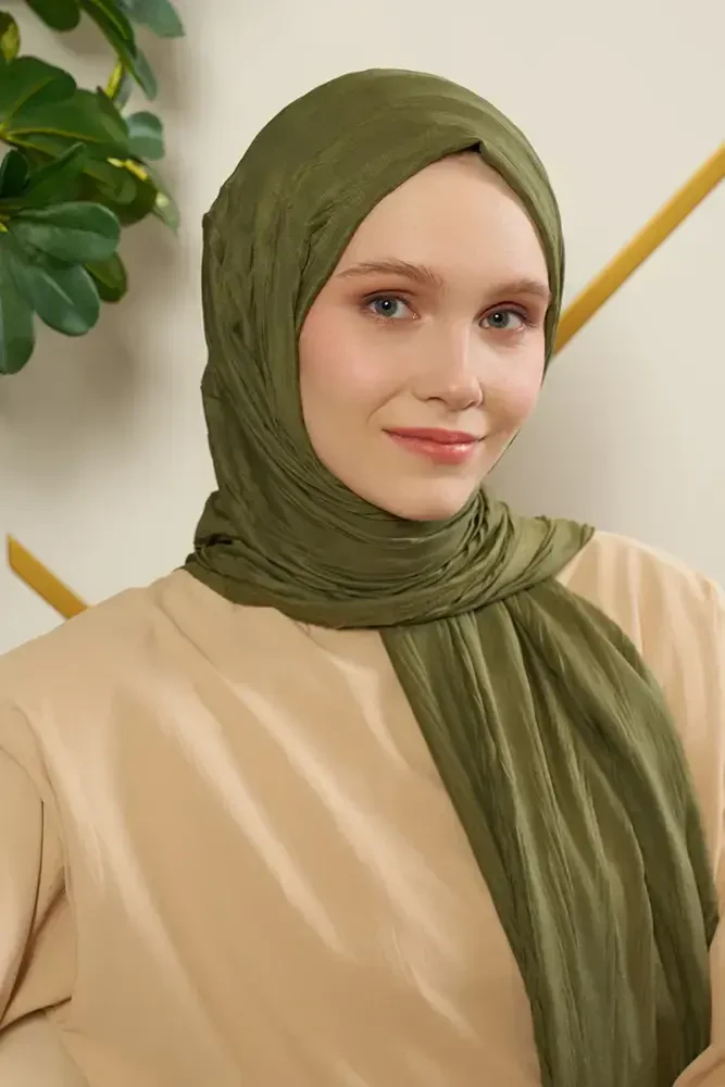 Kübra Koç Bambu Pilise Şal - Olive - 4
