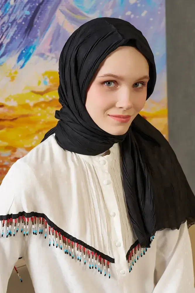 Bambu Pilise Şal - Siyah - 3