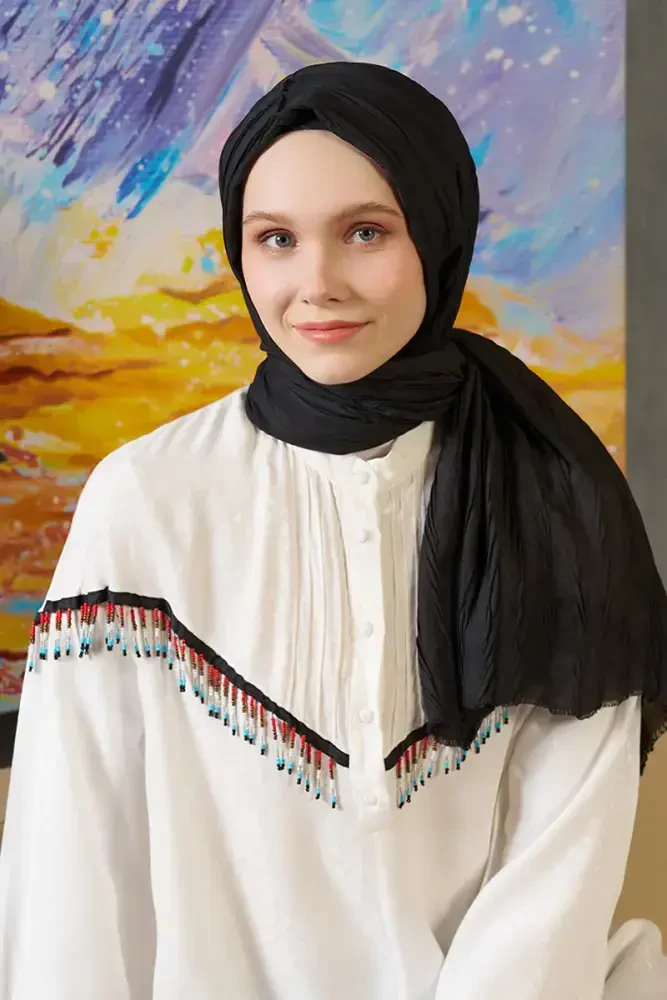 Bambu Pilise Şal - Siyah - 4