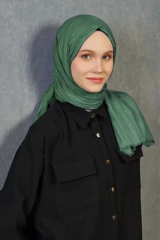 Seda Aydın Bambu Pilise Şal - Çam Yeşili - 2
