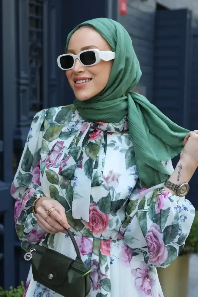 Seda Aydın Bambu Pilise Şal - Çam Yeşili - 1