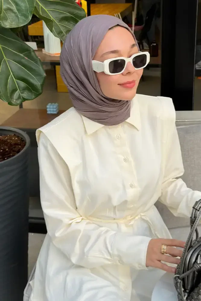 Ahsen Gülpınar Bambu Pilise Şal - Füme - 1