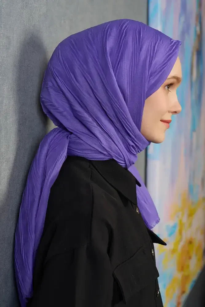 Feride Uludağ Bambu Pilise Şal - Violet - 3