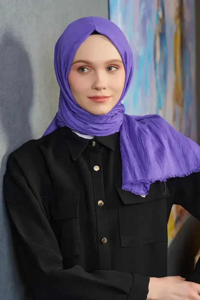 Feride Uludağ Bambu Pilise Şal - Violet - 4