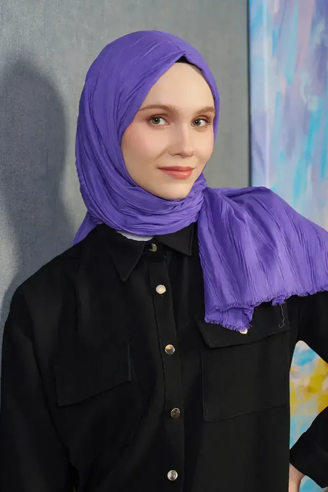 Feride Uludağ Bambu Pilise Şal - Violet - 2
