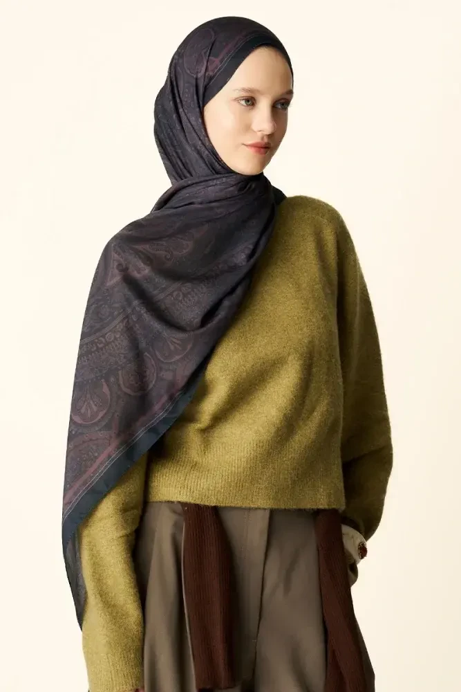 Clara Desenli Pamuk Dokulu Şal - Acı Kahve - 4