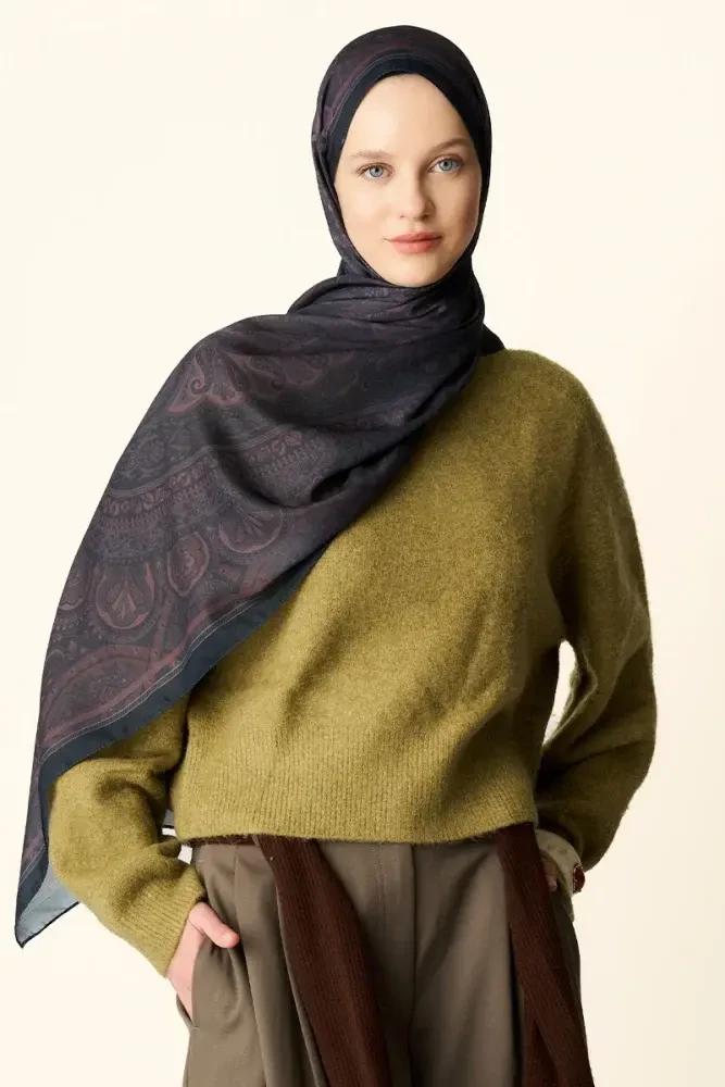 Clara Desenli Pamuk Dokulu Şal - Acı Kahve - MADAME POLO