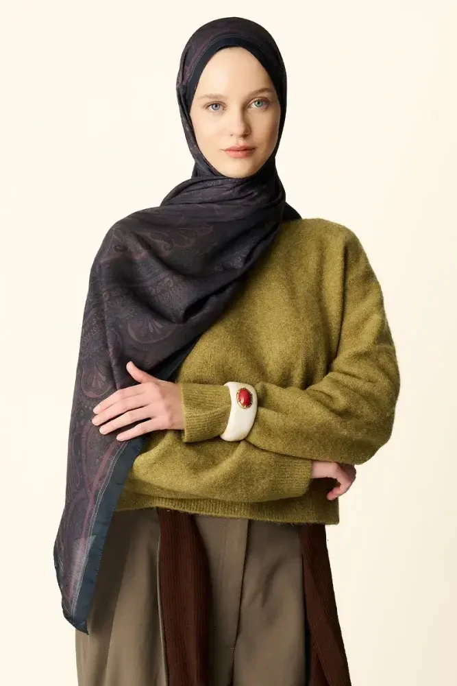 Clara Desenli Pamuk Dokulu Şal - Acı Kahve - MADAME POLO