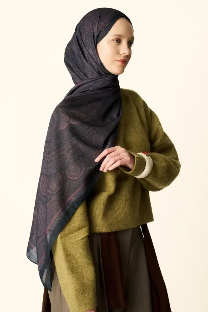 Clara Desenli Pamuk Dokulu Şal - Acı Kahve - 3