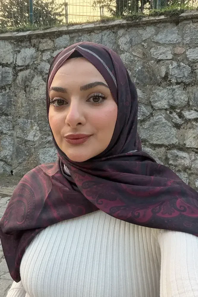 Clara Desenli Pamuk Dokulu Şal - Bordo - MADAME POLO