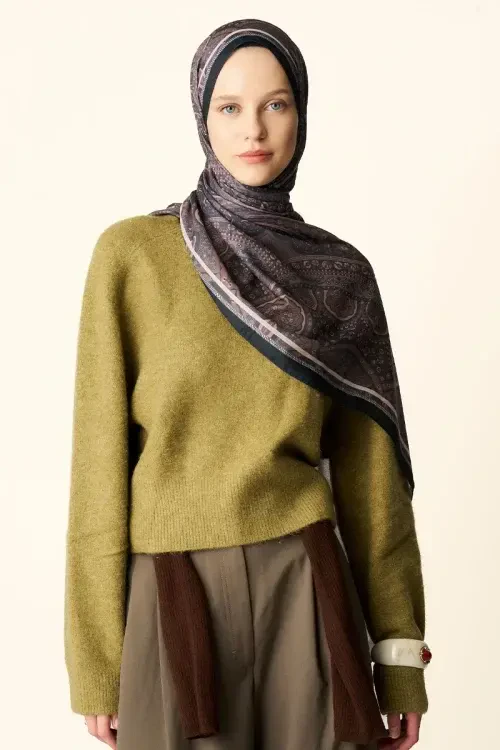 Clara Desenli Pamuk Dokulu Şal - Kahverengi 