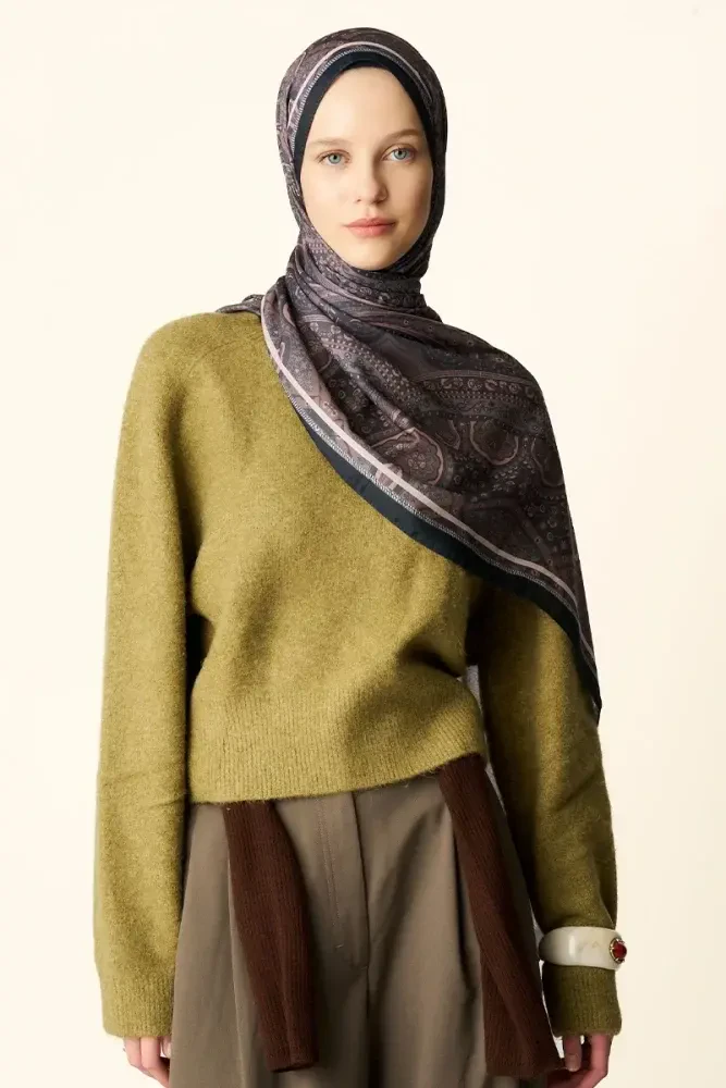 Clara Desenli Pamuk Dokulu Şal - Kahverengi - MADAME POLO