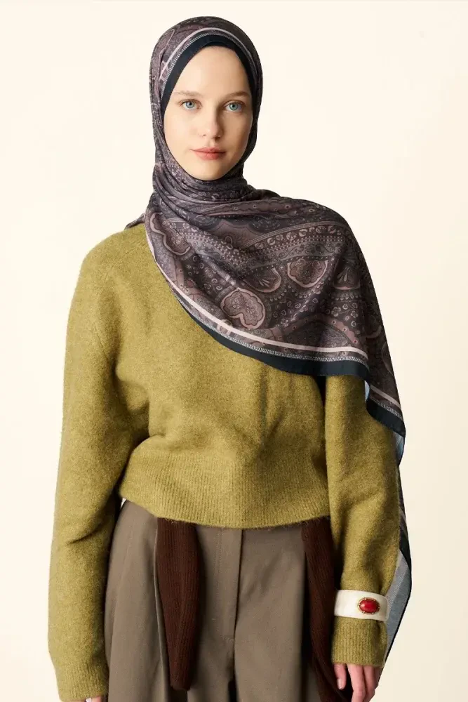 Clara Desenli Pamuk Dokulu Şal - Kahverengi - MADAME POLO