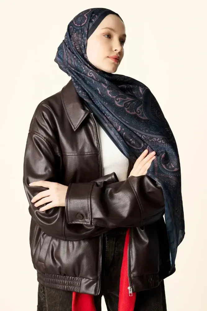 Clara Desenli Pamuk Dokulu Şal - Koyu Kahve - 1