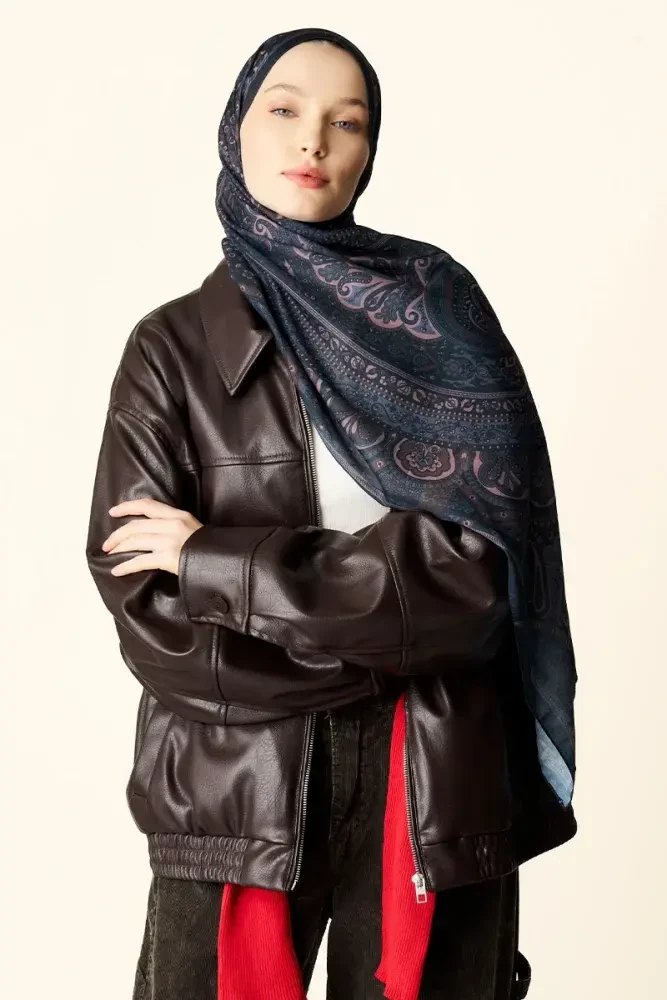 Clara Desenli Pamuk Dokulu Şal - Koyu Kahve - MADAME POLO