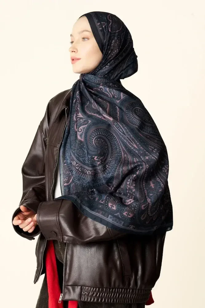 Clara Desenli Pamuk Dokulu Şal - Koyu Kahve - 3