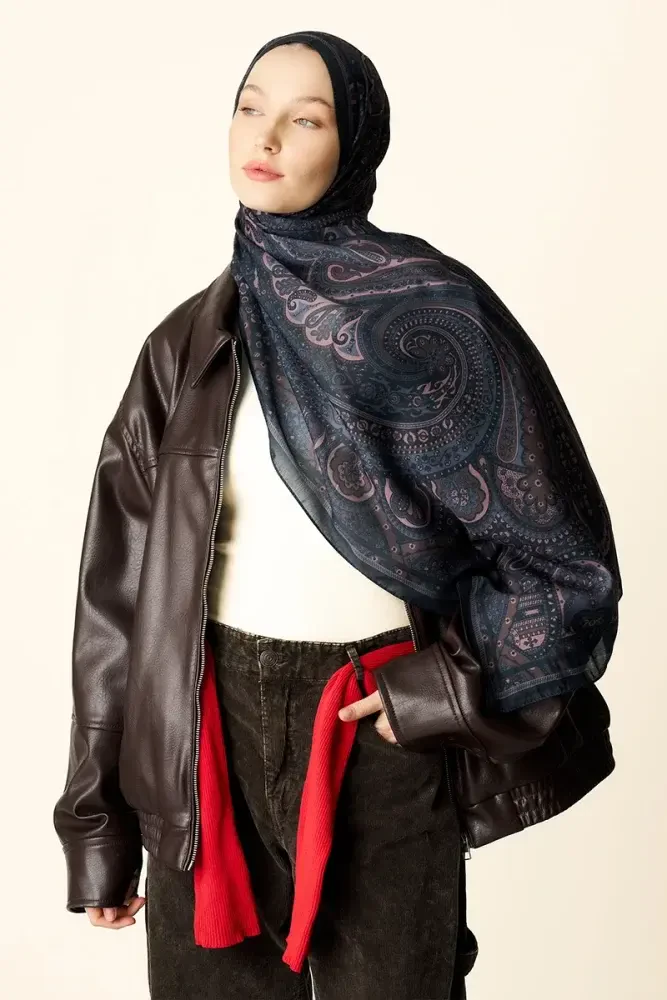 Clara Desenli Pamuk Dokulu Şal - Koyu Kahve - 4