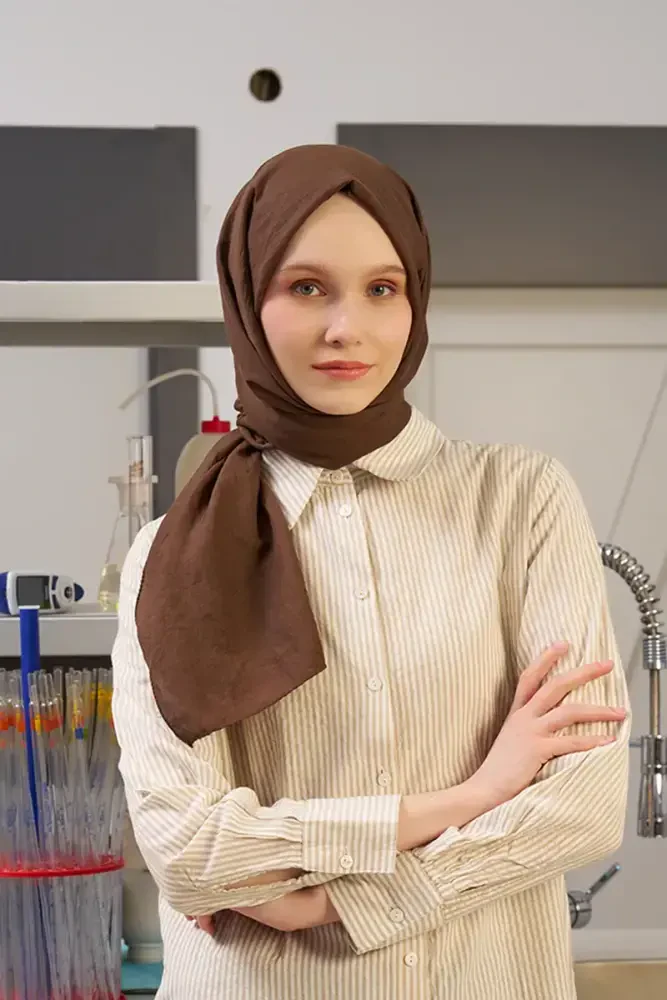 Melike Dinçer Comfort Pamuk Şal - Kahverengi - MADAME POLO