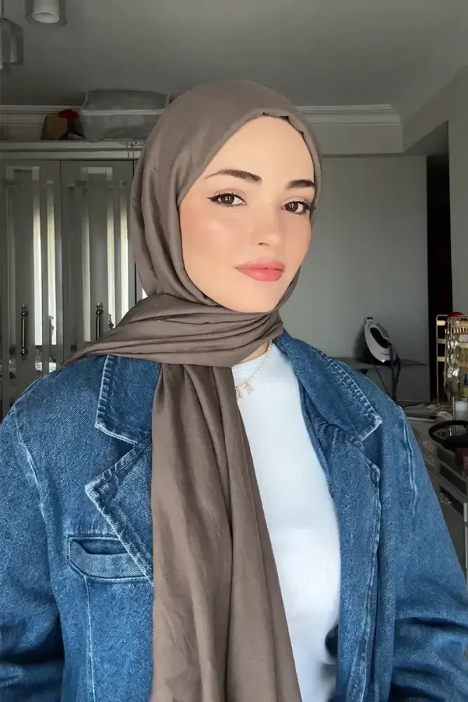 Kübra Koç Comfort Pamuk Şal - Koyu Vizon - MADAME POLO