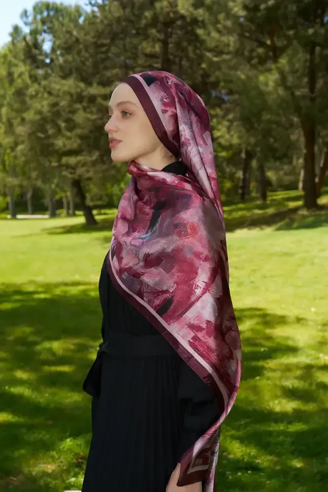 Crystal Flower Desen Şal - Bordo - MADAME POLO