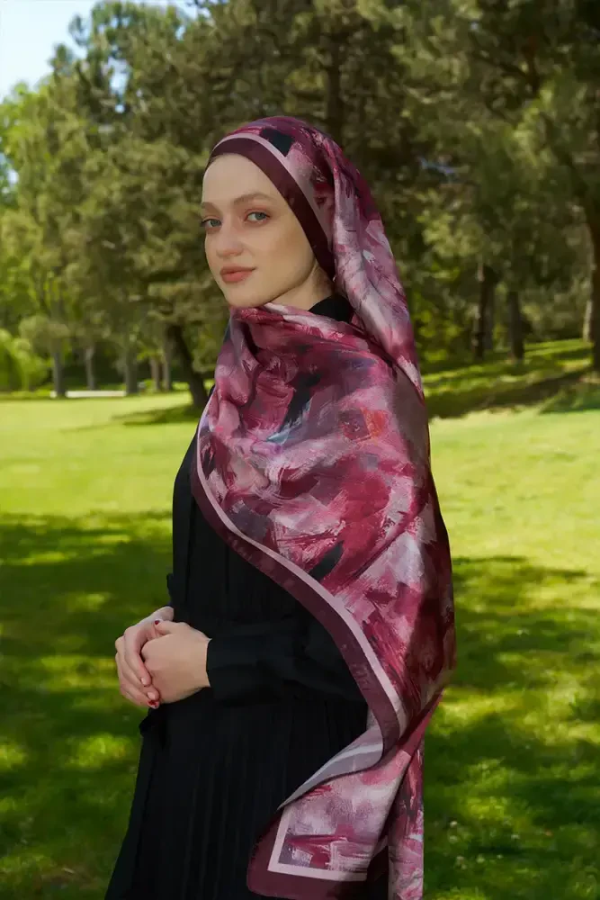 Crystal Flower Desen Şal - Bordo - MADAME POLO