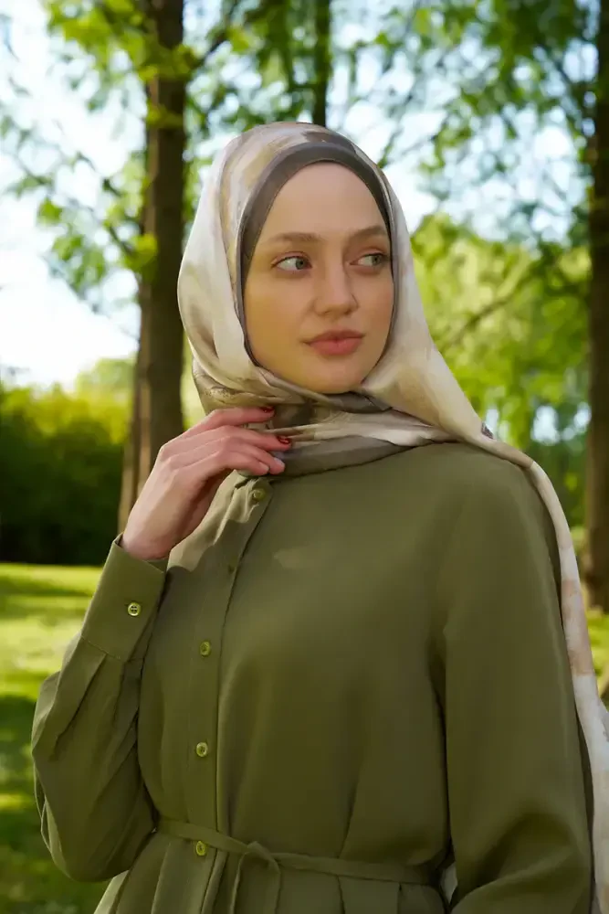 Crystal Flower Desen Şal - Haki - MADAME POLO