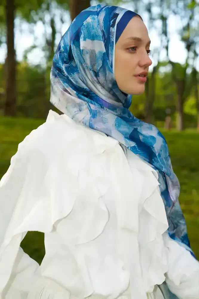 Crystal Flower Desen Şal - Lacivert - MADAME POLO