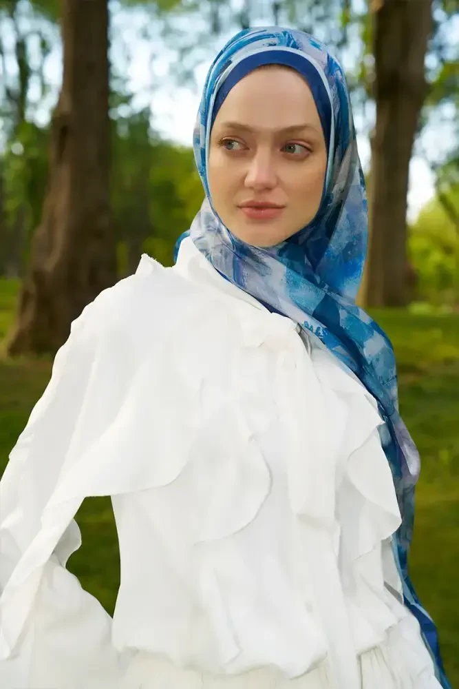 Crystal Flower Desen Şal - Lacivert - MADAME POLO