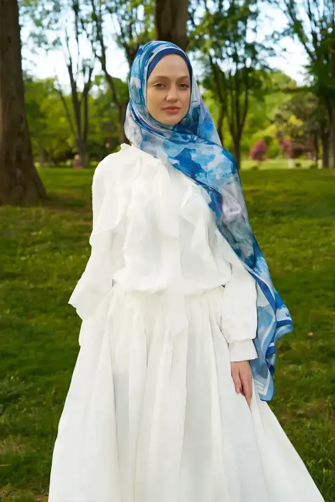 Crystal Flower Desen Şal - Lacivert - MADAME POLO