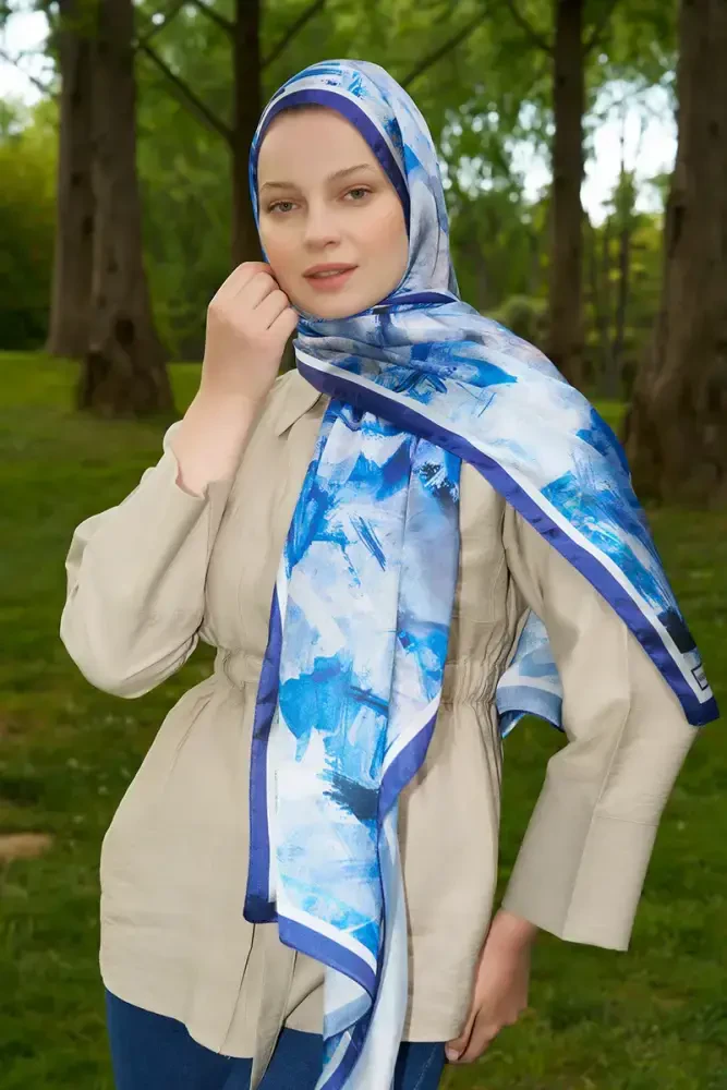 Crystal Flower Desen Şal - Saks - MADAME POLO