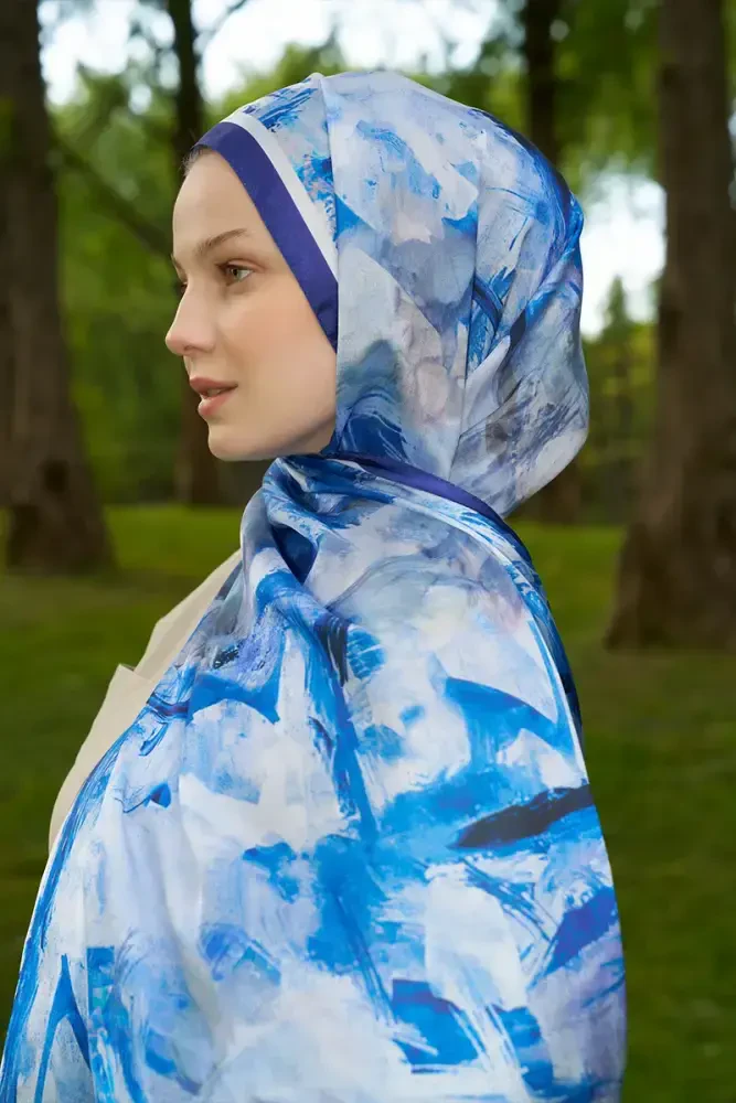 Crystal Flower Desen Şal - Saks - MADAME POLO