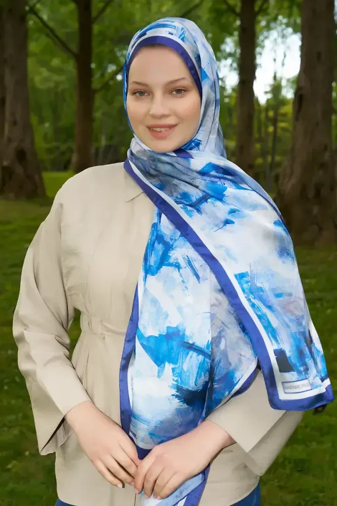 Crystal Flower Desen Şal - Saks - MADAME POLO