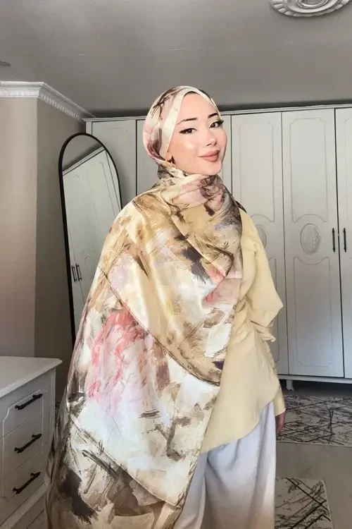 Crystal Flower Desen Şal - Yağ Yeşili 