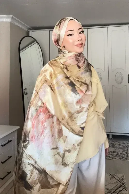 Crystal Flower Desen Şal - Yağ Yeşili 