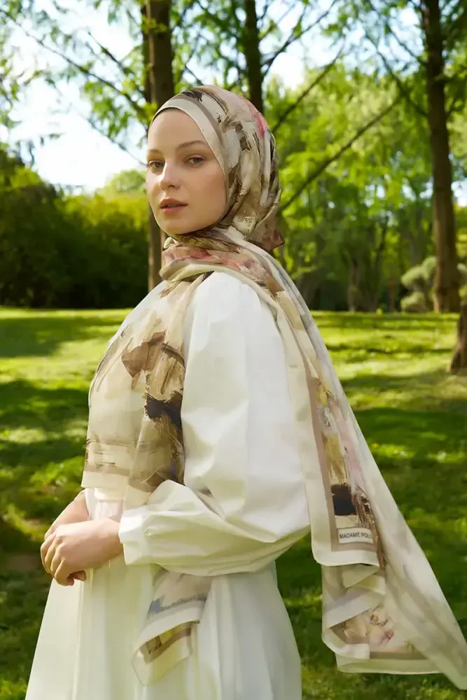 Crystal Flower Desen Şal - Yağ Yeşili - MADAME POLO