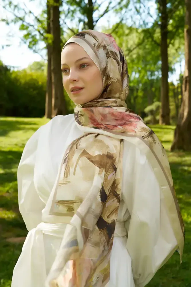 Crystal Flower Desen Şal - Yağ Yeşili - MADAME POLO